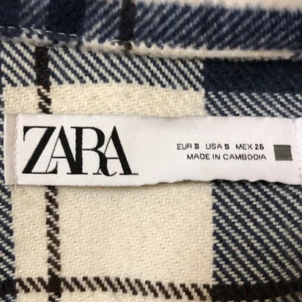 Zara Flannel Cropped Jacket Collared Button Down … - image 4